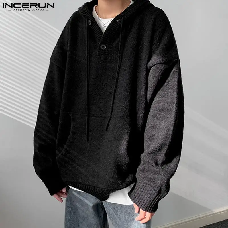 INCERUN Tops 2024 Korean Style Fashionable Mens Loose Retro Hooded Sweatshirts Casual Streetwear Male Long Sleeved Hoodies S-5XL