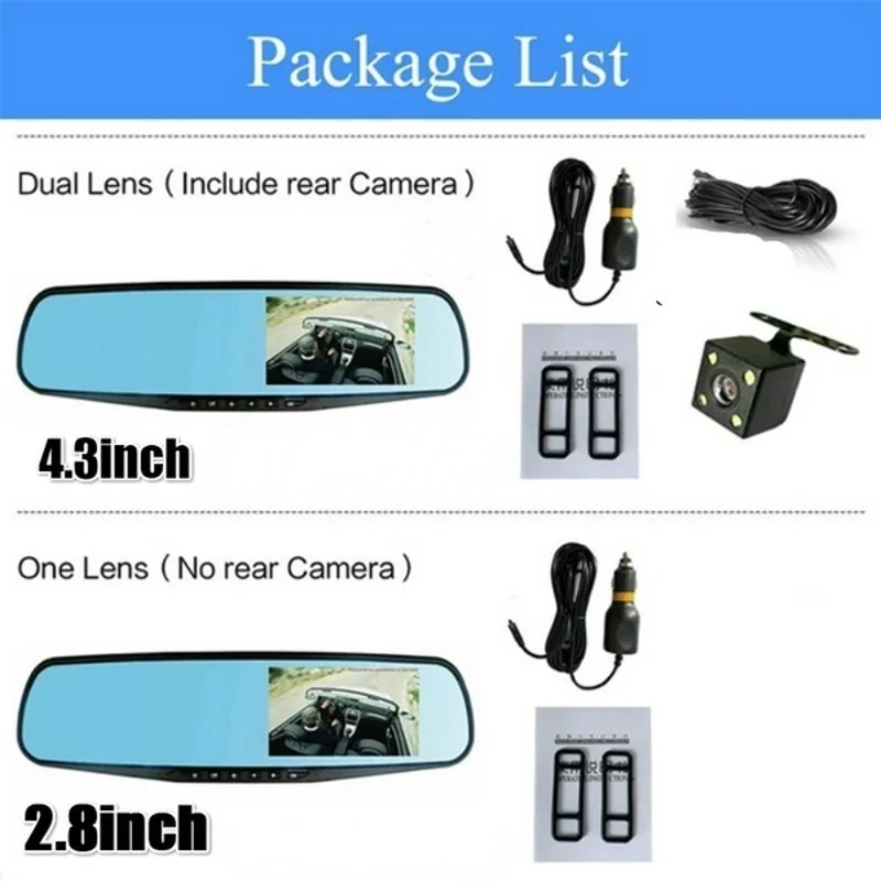 4.3/2.8 pouces IPS voiture DVR rétroviseur Dashcam caméra Auto double lentille Dash Cam enregistreur enregistreur vidéo 1080p caméscope dans la voiture