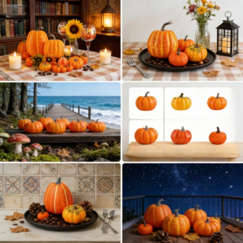 

Realistic Foam Pumpkins for Halloween Decor, Artificial Fall Pumpkin Ornaments Set for Porch, Party and Festival Decorations