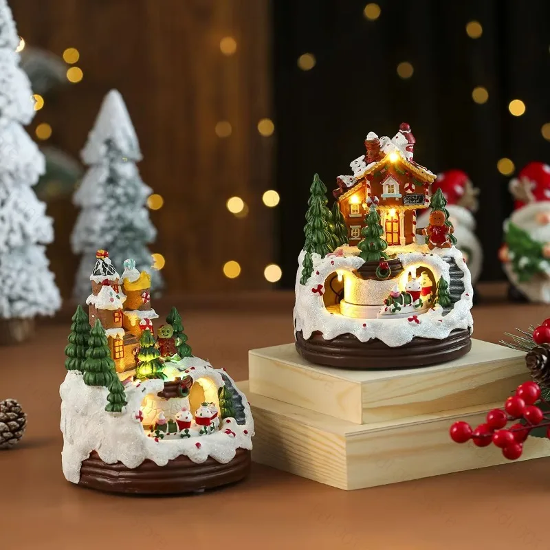 New resin biscuits people rotating train music ornament Christmas gift decoration ornament