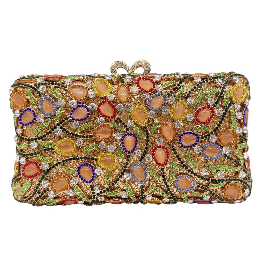 WHTUOHENG Colorful Opal Stones Women Evening Bags Clutches Formal Party Rhinestone Minaudiere Handbag Prom Bridal Purse Bags