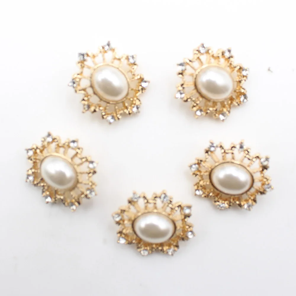 New pearl alloy sewing buttons 10 pieces/batch 20 * 23MM gold rhinestone decorative hand sewing clothing button accessories