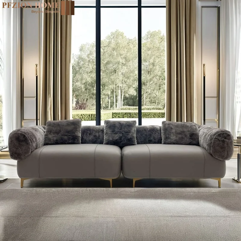 Italian Contemporary Luxury Leather Sofa Set Minimalist Fashion with Plush Soft Extensible Feature for Apartment or Villa