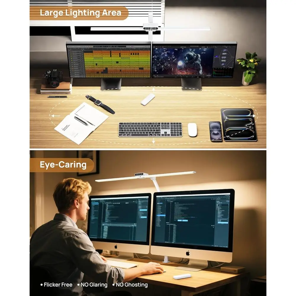 مصباح مكتبي بمشبك قابل للتعديل، طويل 29.55 مع جهاز تحكم عن بعد، سطوع 1500LM، تحكم باللمس للعناية بالعين في المكتب المنزلي، القراءة، و #2