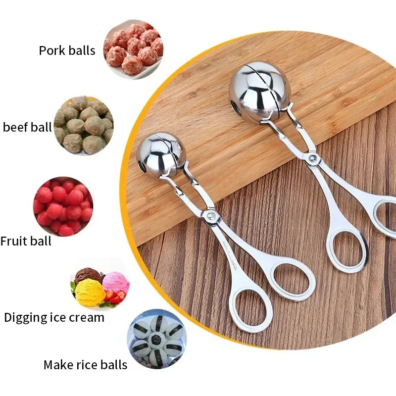 Pinza de acero inoxidable para albóndigas, pinza redonda para Hacer bolas de arroz, pinzas con agarre para carne de cerdo y ternera, herramientas de cocina, Gadget de bricolaje