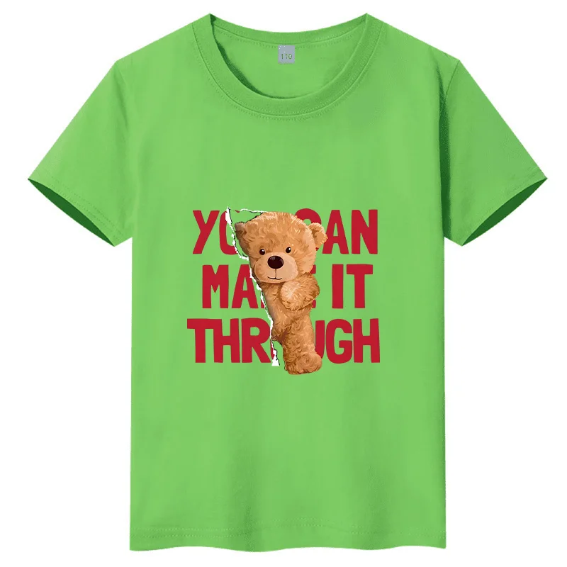 

Летняя новинка 2026: Детская футболка с коротким рукавом и принтом «Мишка Тедди», из чистого хлопка, с круглым вырезом, для родителей и детей