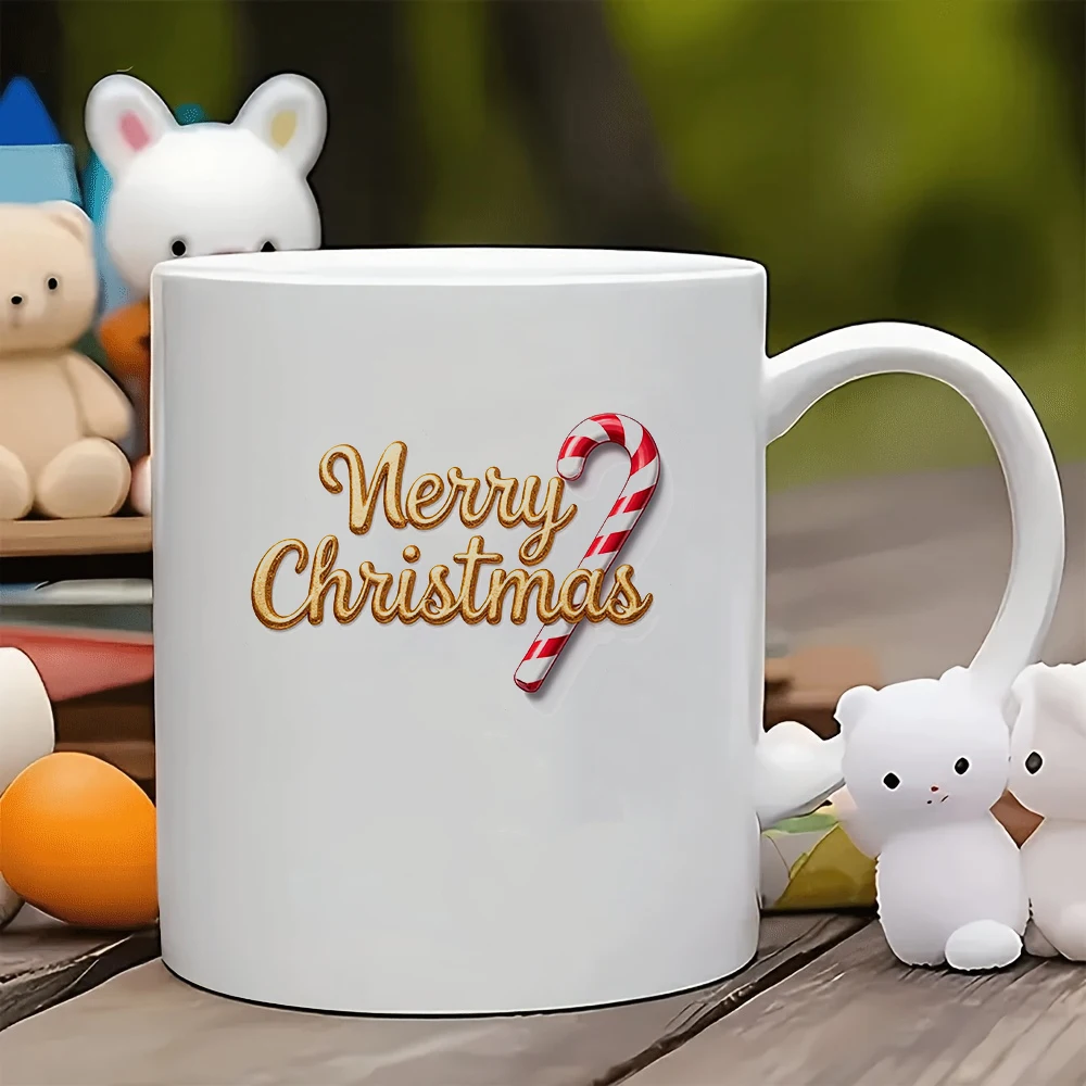 

11oz Cup + Gold Foil Plated Merry Christmas + Candy Cane Design Christmas Gift Kids Cup Family Office Coffee Cup