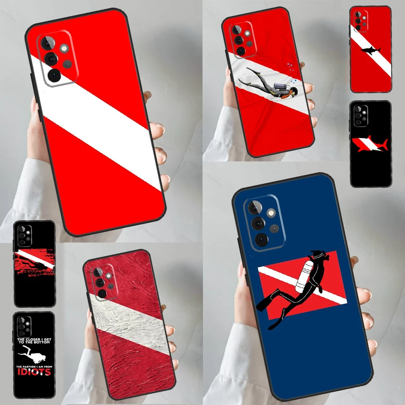 Diver Down Diving Flag Case For Samsung Galaxy A55 A35 A25 A15 A51 A71 A12 A32 A52 A13 A33 A53 A14 A34 A54 Cover