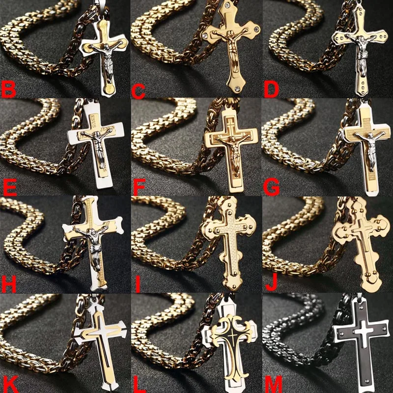 Orthodoxe Kreuz Anhänger Halsketten für Männer Edelstahl Katholischen Jesus Halskette Silber Farbe Byzantinische Ketten Männlichen Schmuck – Detail 1