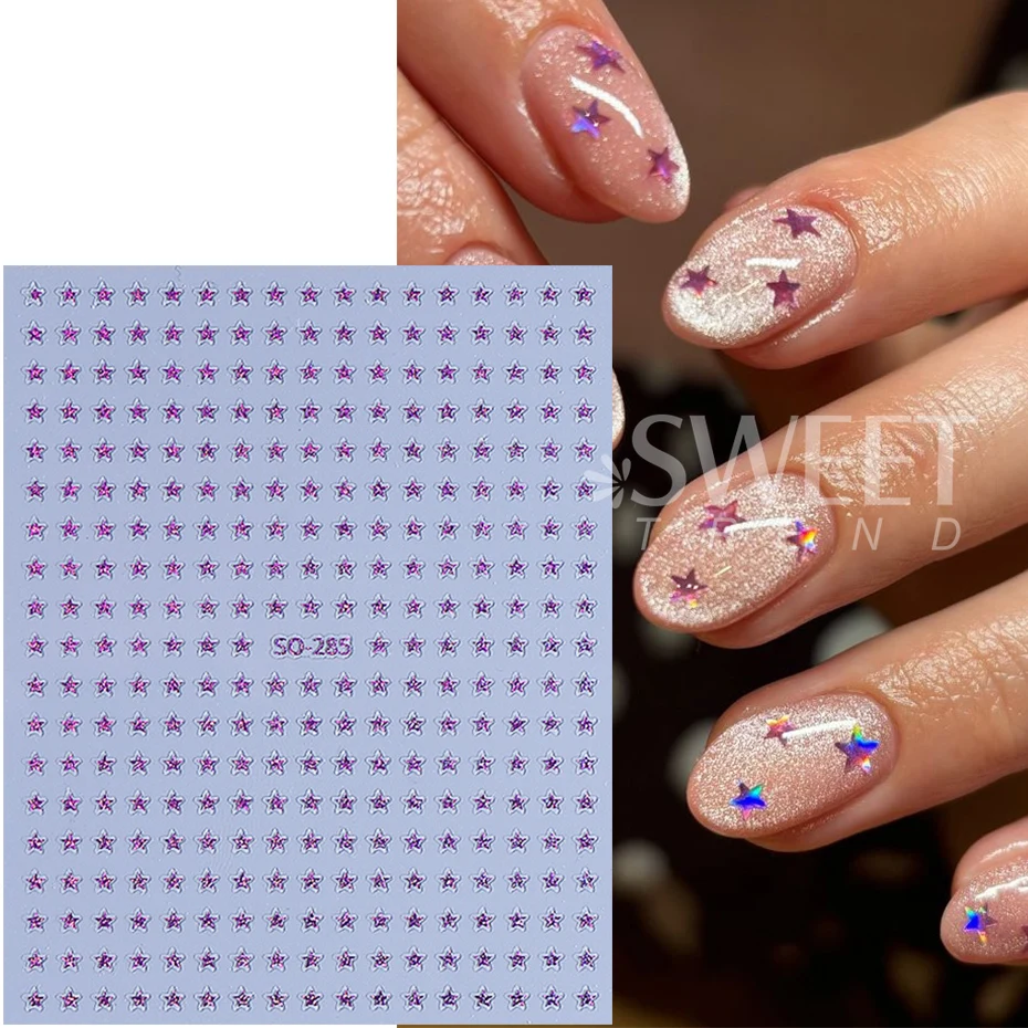 

5pcs Black White Little Star Nail Stickers Silver Purple Shiny Glitters Starlight Pentagram DIY Nail Decals Manicure Decoration