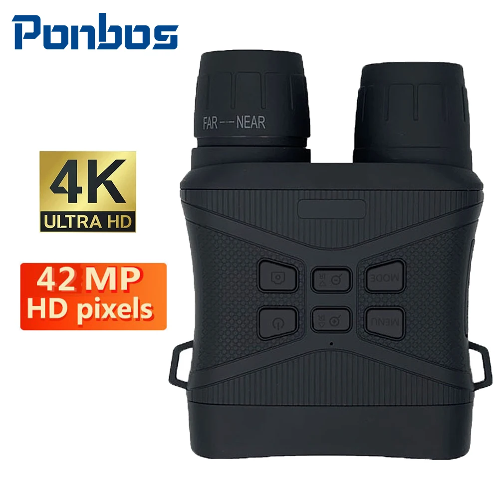 Ponbos Z3 4K UHD 42MP Portable Mini Binoculars Telescope 5X Zoom Digital 200M Infrared Night Vision Camera for Hunting Camping