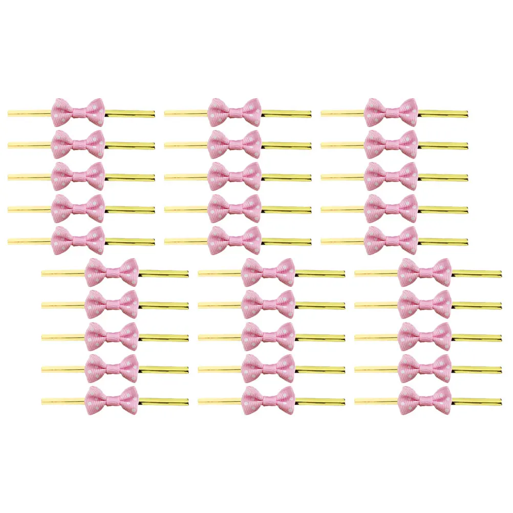 

200pcs Pink Bow Ribbon Iron Wire Food Bag Sealing Ties Lollipop Bows Gift Packaging Mini Transparent Decorative