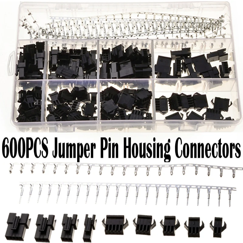 

600Pcs Male / Female Wire Connectors Jumper Pin Housing Header Crimp Adapters With Hook Kit Black / Sliver Connector Set