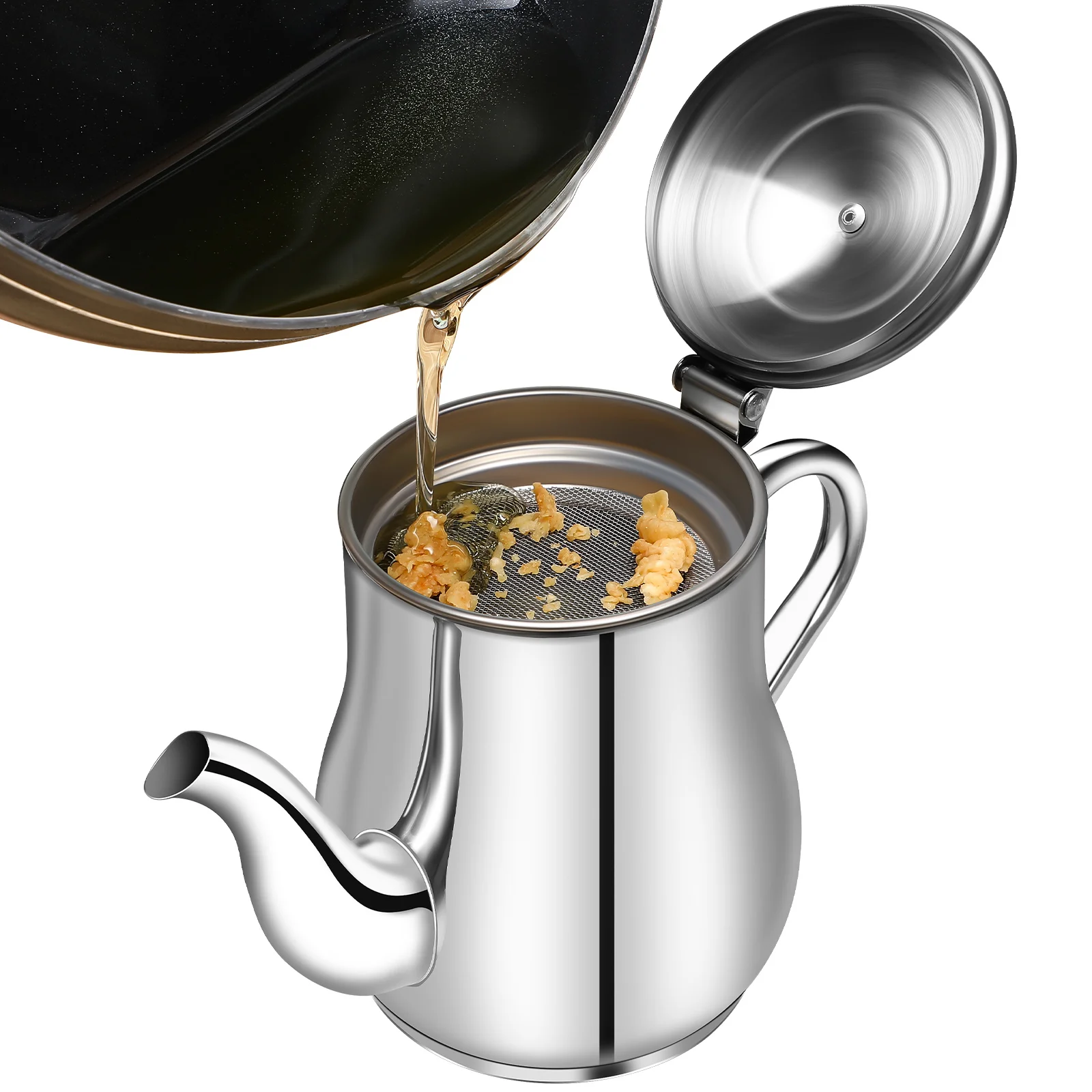 

Stainless Pan Steel Oil Pot Strainer Automatic with Filter Bacon Grease Container Silver Storage Holders