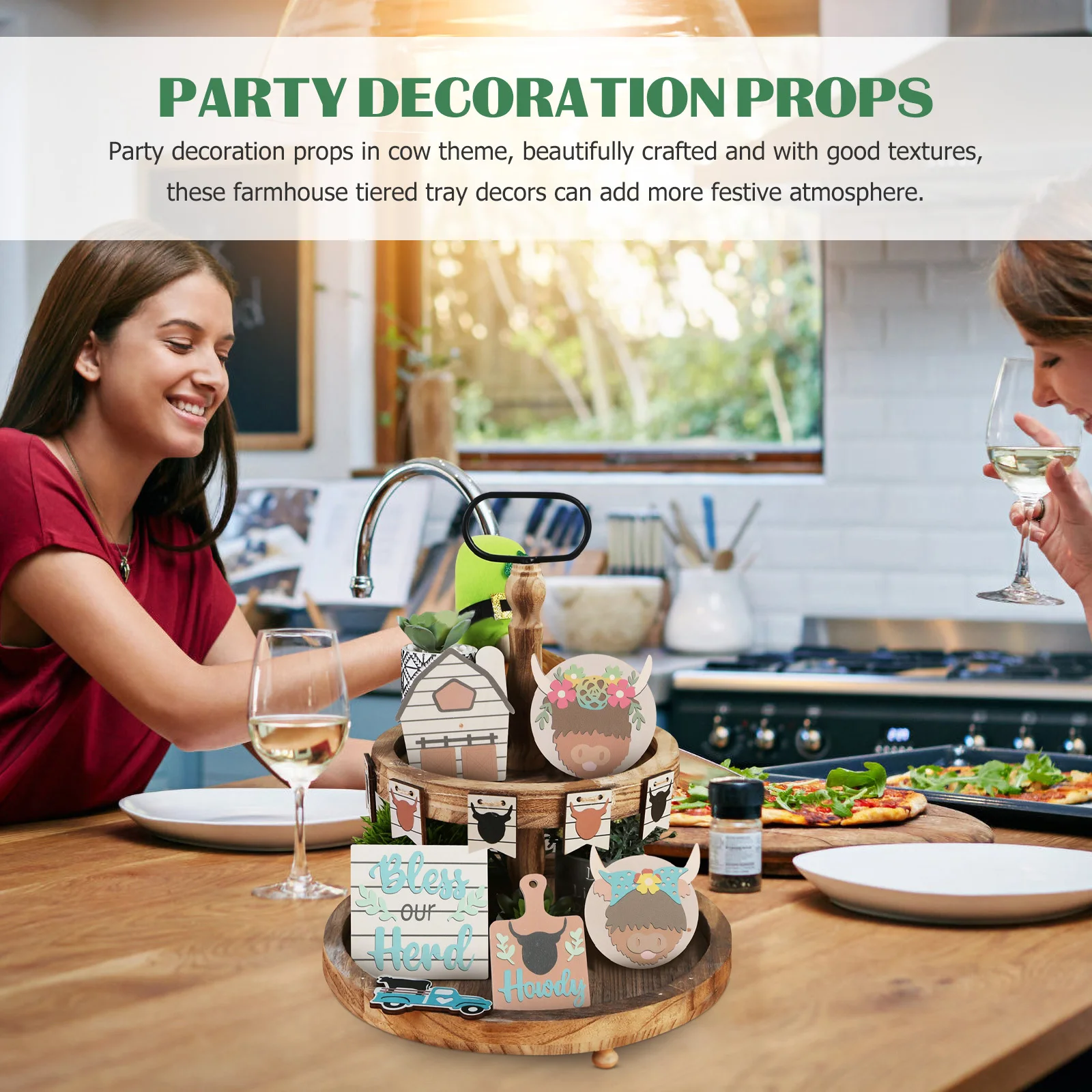 

1 Set Pvc Figurines Cow Theme Tiered Tray Decor Wood Sign Party Centerpiece Birthday Wedding Shower Decoration Farmhouse Tray