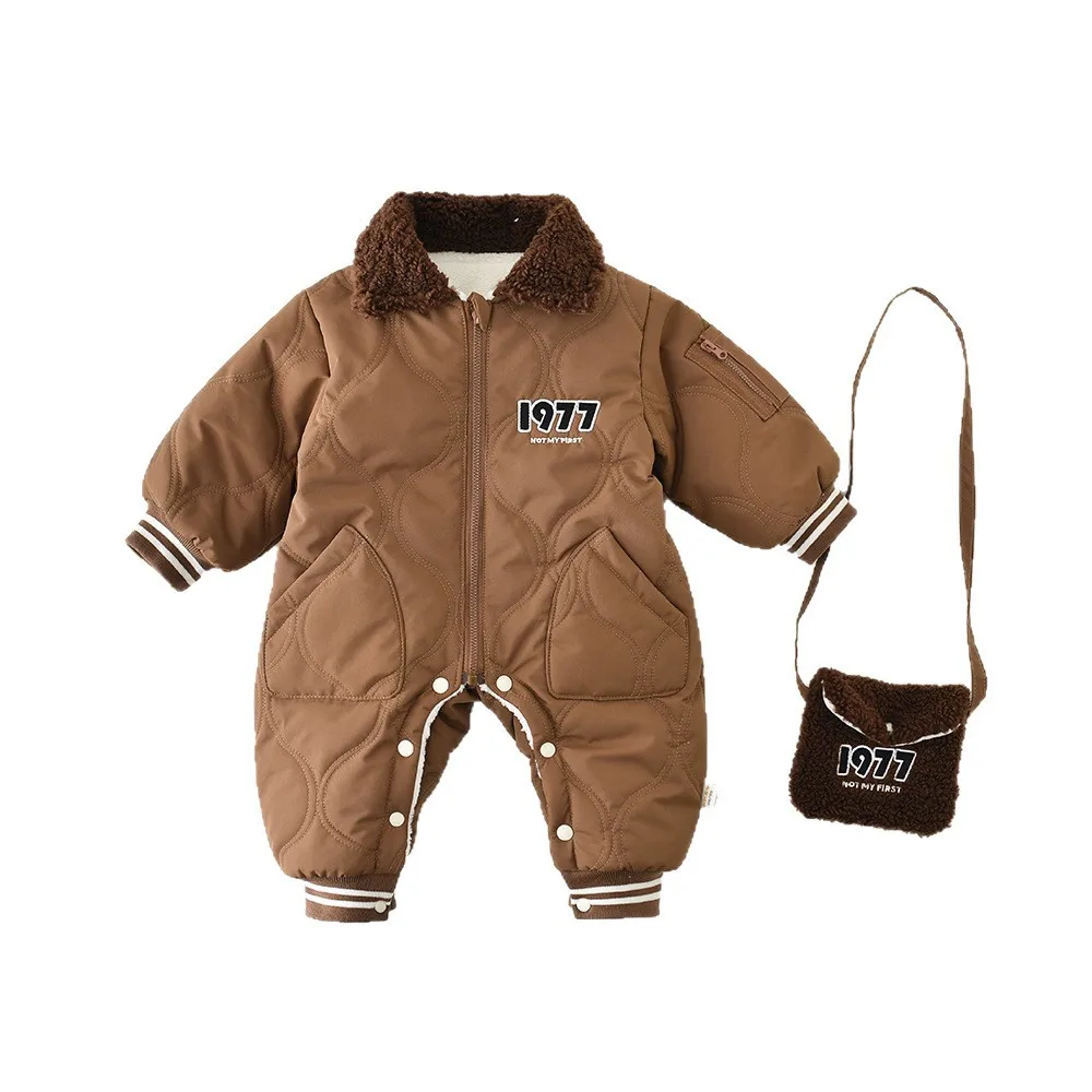 2025 شتاء جديد طفل طويل الأكمام الصوف رومبير + حقيبة الرضع فتاة الدافئة التلبيب بذلة زائد المخملية سميكة طفل الملابس 0-24 متر #6