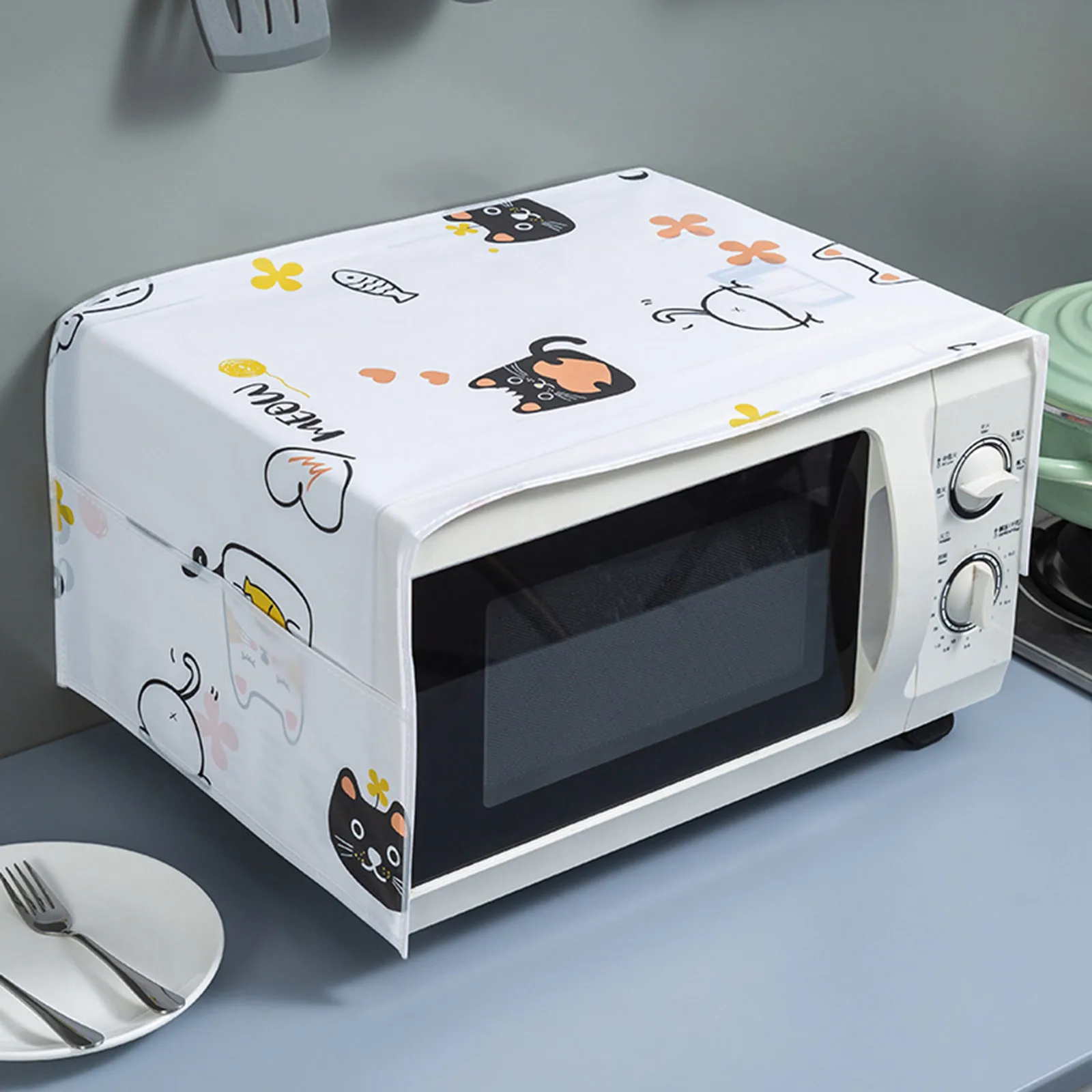 Cartoon Graphics Printed Cute Microwave Dust-proof Cover Oven Cover Hanging Bag Dust-proof Cover Microwave Protective Cover