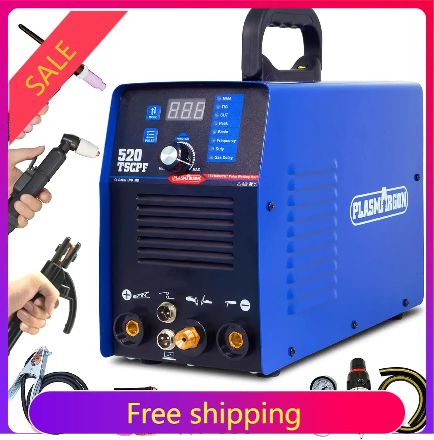 BestsellingPlasma Cutter TIG Welder With PULSE Stick Welder Machine 520TSCPF Plasma Cutter Welder Combo 200A TIG/ARC Welding 50A
