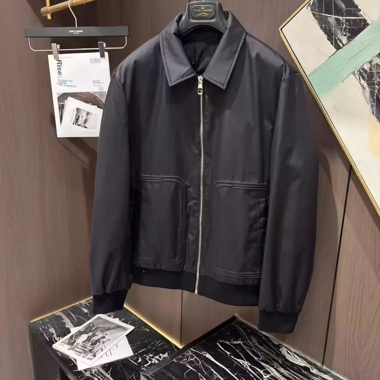 LP Italian embroidered old money style men's lapel down jacket