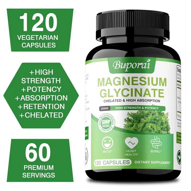 

Magnesium Glycinate Capsules - Supports Muscle, Bone & Cardiovascular Health, Mineral Supplement, Relieve Stress, Promotes Sleep