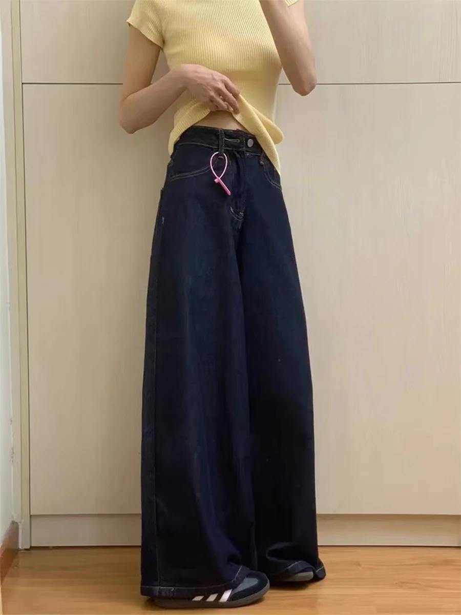 

Loose High Waist k Blue Denim Jeans Women's plus Size Pear ape Body Straight Wide Leg Pants Spring Autumn Casual Trousers
