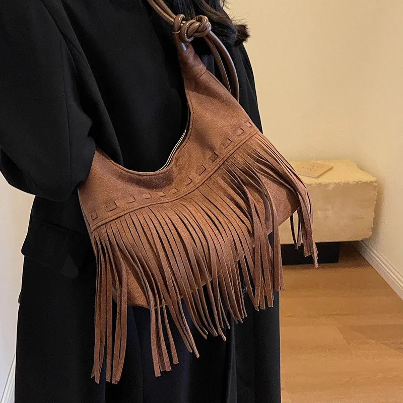 Mode Suedetassels Schulter Umhängetaschen für Frauen Handtaschen und Geldbörsen 2023 neue Vintage Damen Umhängetaschen hohe Qualität