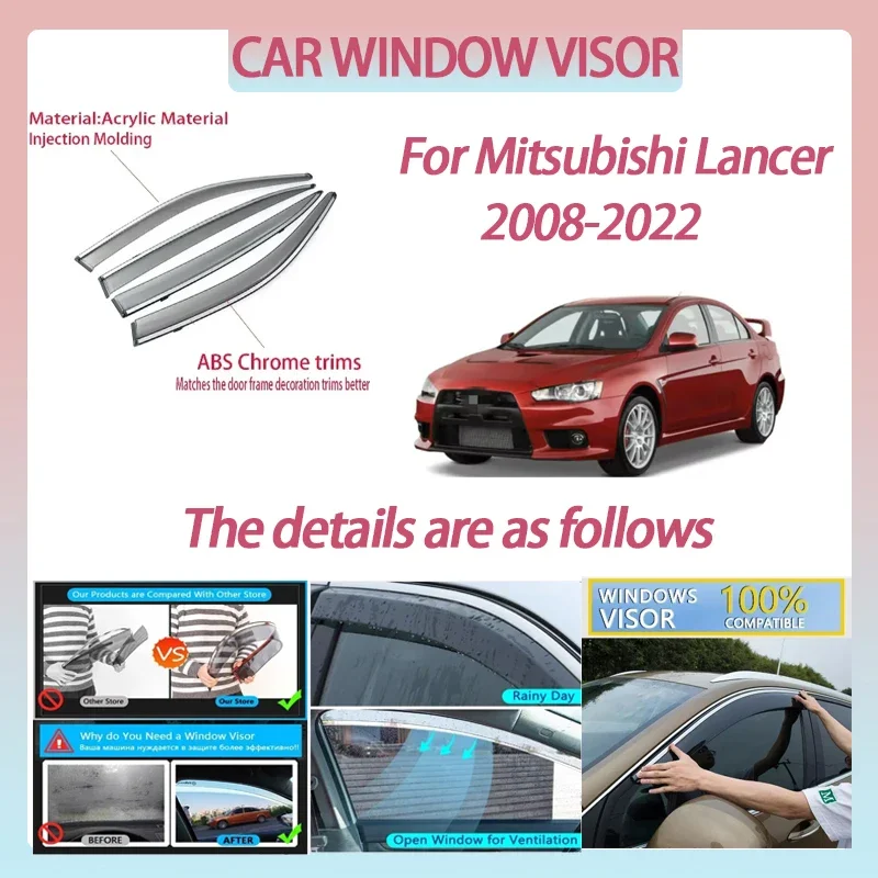 Car Window Visor for Mitsubishi Lancer 2008-2022 Deflector Window Rain Guard Weathershield Sun Rain Guard Auto Accessories Tools