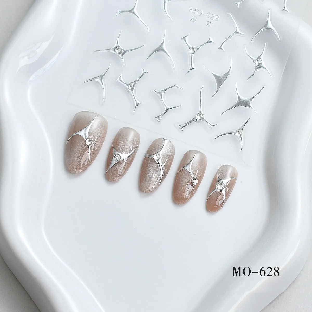 Silver Irregular Brozing Line Nail Art Stickers with Relief 3D Diamond Inlay DIY Self-Adhesive Nail Decals 1Sheet Line Sliders