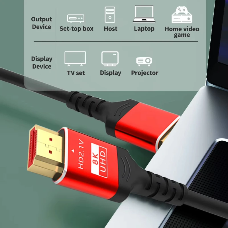 8K HDMI2.1 Cable High Speed HDMI 8K Cable 60HZ 2.1V 4K 144HZ 3D TV Computer Monitor Projector PS Game Console Audio And Video image 3