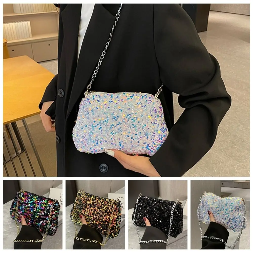 チェーン付きスパンコールクロスボディバッグ,モノクロのショルダーバッグ,電話の財布,イブニングクラッチ,ディナーパーティー,韓国スタイル