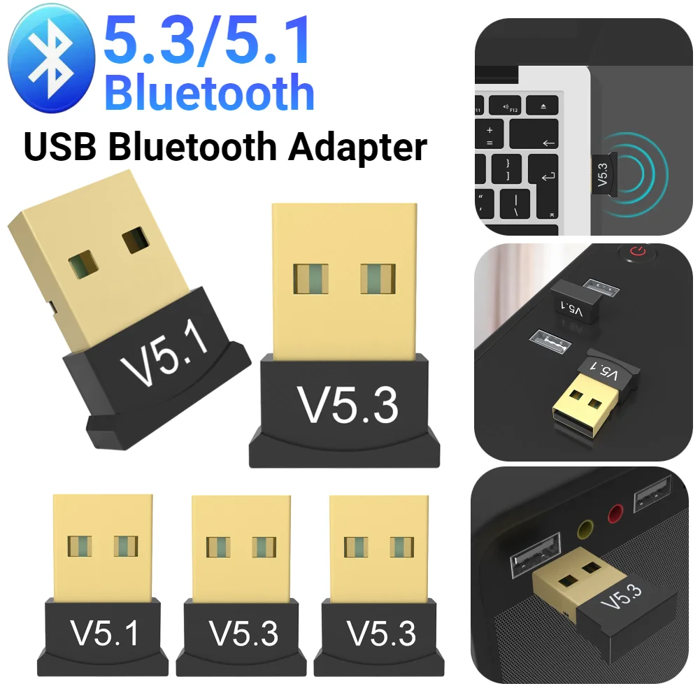 USB Bluetooth-Compatible 5.3 Adapter Support Windows 11/10/8.1 BT Audio Transmitter Wireless Adapter for Desktop PC Laptop