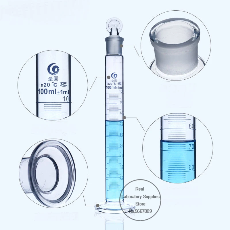 Imagem -02 - Cilindro de Medição de Vidro Escalado do Laboratório 10ml1000ml com Garrafas de Vidro Claras da Tampa com Tampa
