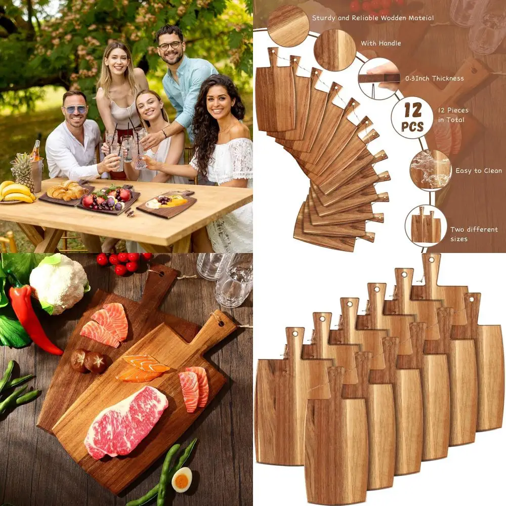

Set of 12 Acacia Wood Charcuterie Boards with Handle, Engraved, Ideal for Kitchen, Cheese, Gifts & Celebrations (2 Sizes)