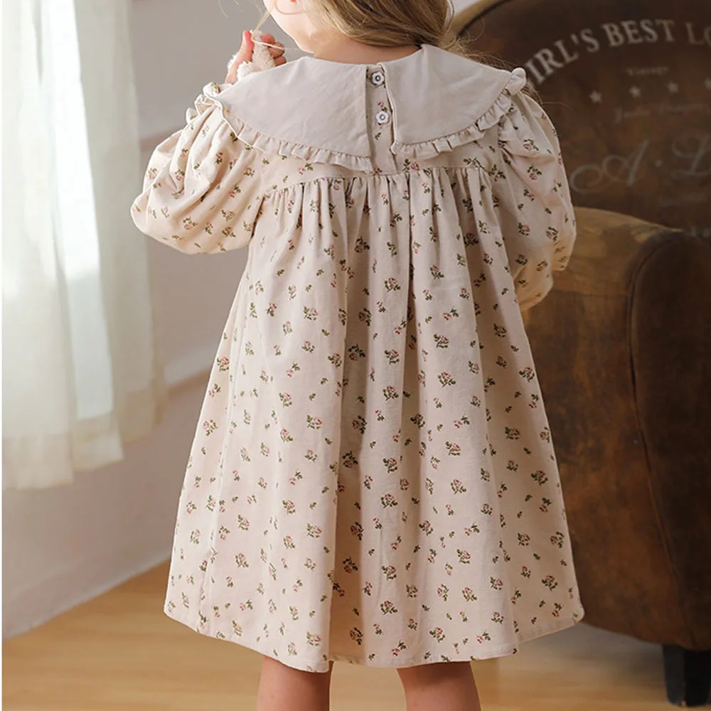 Korean Baby Girl Dress Autumn Sweet Children Princess Dresses Turn-Down Collar Long Sleeve Kids Clothing Fashion Elegant Costume