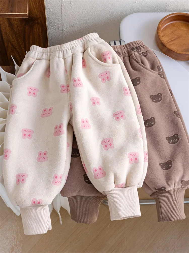 

Спортивные штаны Thiened Fce Dstring для мальчиков и девочек, осенне-зимние повседневные брюки с рисунком медведя, детская одежда