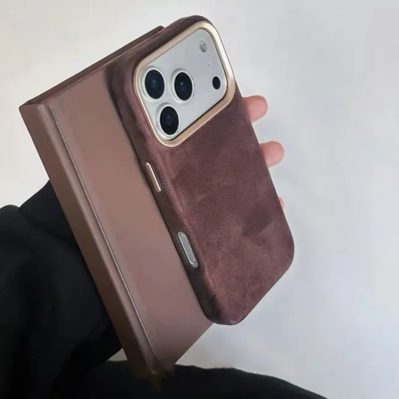 

Роскошный кожаный чехол с магнитной фиксацией для iPhone 17 13 14 15 16 Pro Max Air, премиум-класса, из замши, с металлическим кольцом для объектива, противоударный