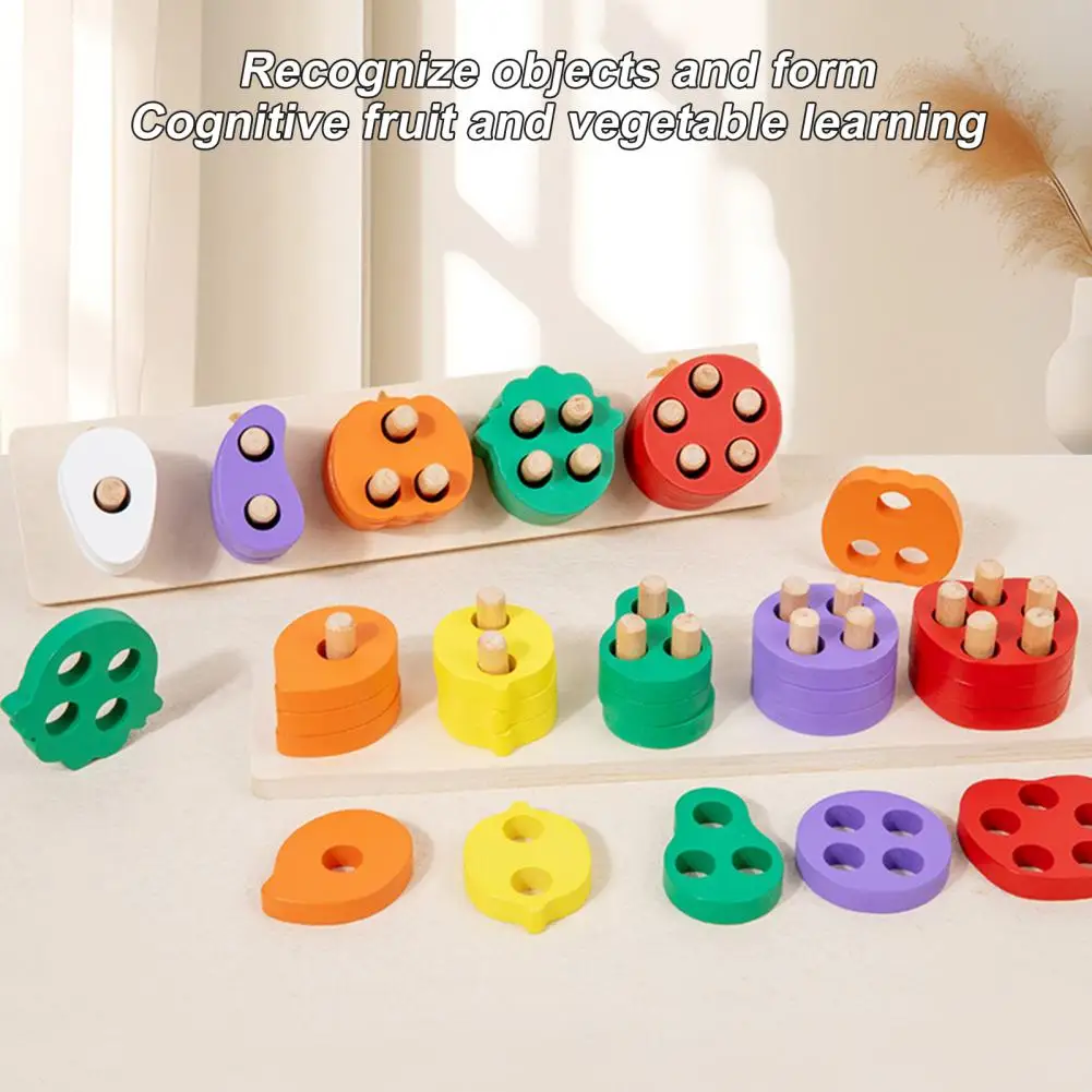 Building Block Stem Toy Educational Wooden Building Block Toy for Toddlers Colorful Vegetable Matching Game with Lacing for Boys