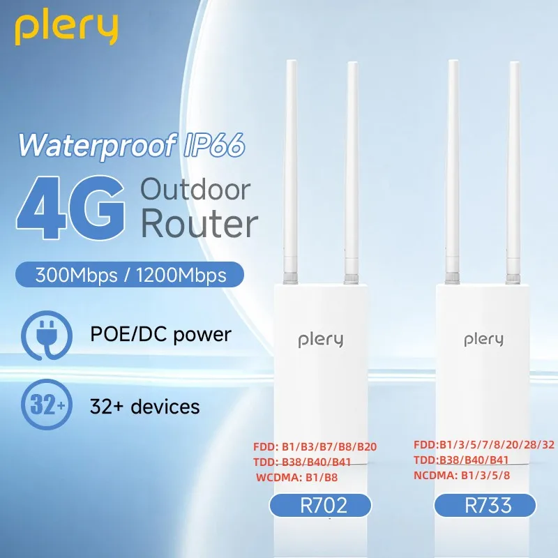Plery 300Mbps+1200Mbps Outdoor 4G LTE Router IP66 Waterproof Wireless AP POE/DC Power WIFI 6 Router 5 G SIM Detachable Antennas