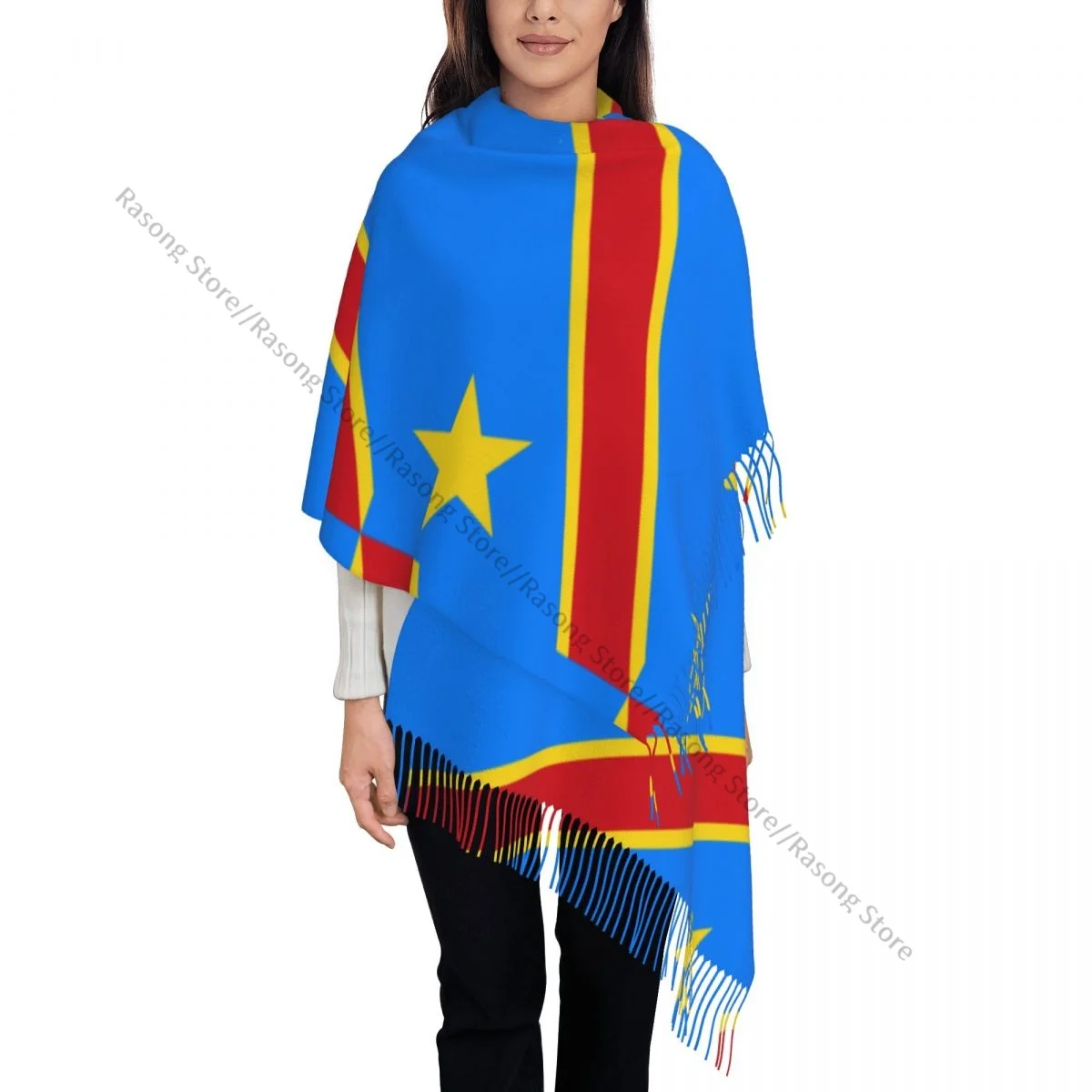 

Democratic Republic Of The Congo Flag Scarf Winter Long Large Tassel Scarves Soft Wrap Pashmina