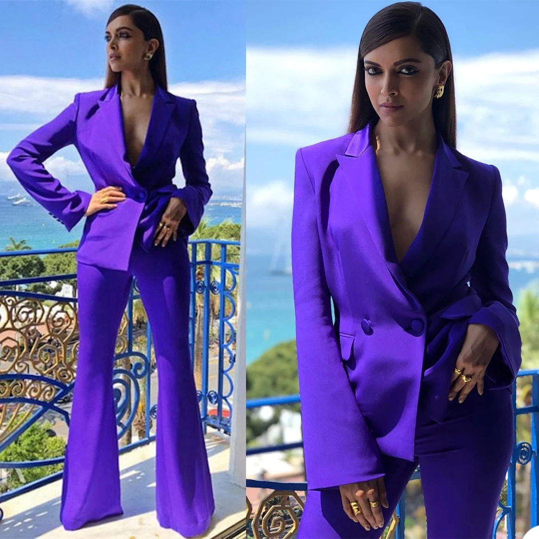 Traje elegante de 2 piezas para mujer, Blazer ajustado de doble botonadura, pantalones de pierna ancha, de Color sólido conjunto Simple, vestido para boda y graduación