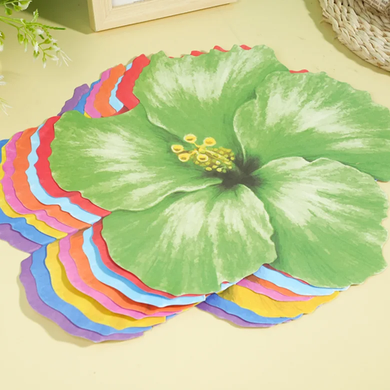 

5Pcs Hibiscus Flower Paper Table Placemats Colorful Tropical Hawaiian Luau Themed Party Tabletop Decoration Mats For Home Party