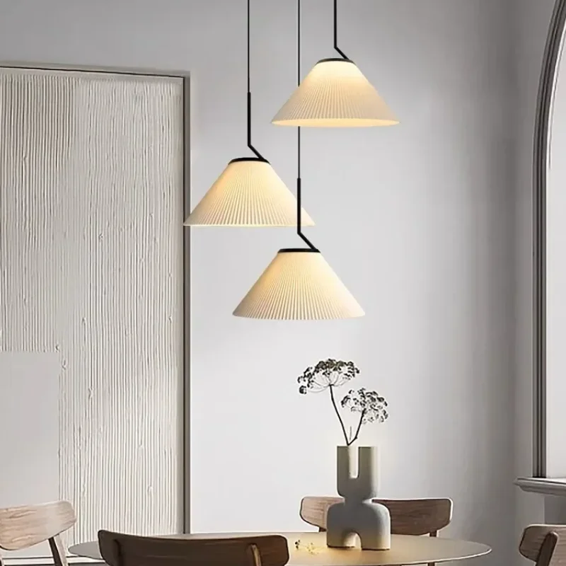 

Nordic Pleated Cream Colored LED Pendant Light for Living Room Kitchen Dining Room Bedroom Home Decoration Light