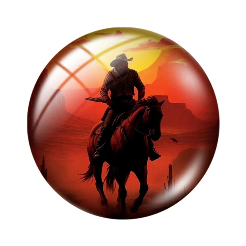 Sunset Cowboy Wrangler Moon 12mm/25mm/30mm Round photo glass cabochon demo flat backMaking findings