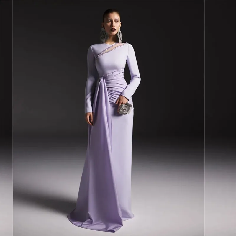 

Elegant A-line High-Neck Women Formal Evening Dresses Sequined Ruched Wedding Guest Prom Gowns for Birthday Party Dress