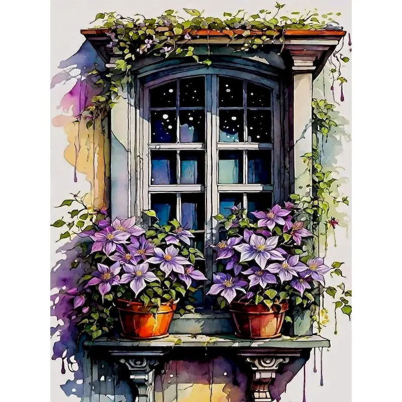 CHENISTORY Window Flowers Painting by numbers For Adults Canvas Picture Drawing Coloring By Numbers Paint For Painting Kill Time