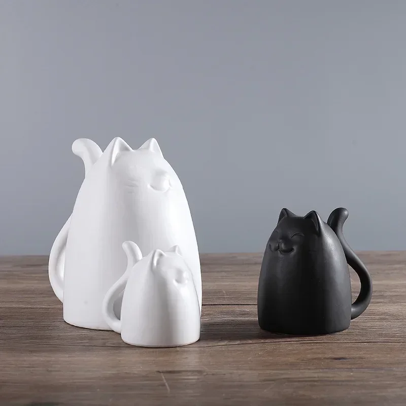 3pcs/set Black and White Ceramic Cats Figurine Animal Statue Ornaments European Modern Craft Home Decor Kitten Office Decoration