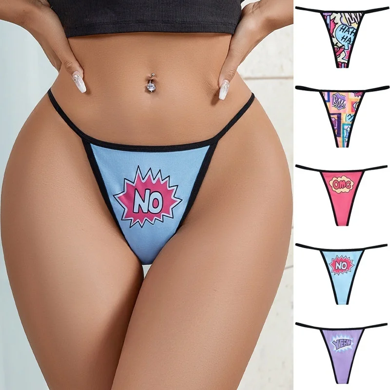 

2PCS New Printing Low Rise Plus Size Panties G Strings Sexy Thong Mini Cute Pink Comfortable High-elastic Female Lingerie