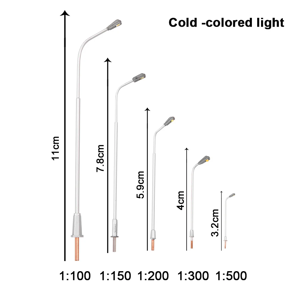 미니어처 3V 가로등 모델 스케일 1:100-1:500 금속 조명, 호 기차 빌딩 장면 레이아웃 재료 디오라마 키트, 10 개