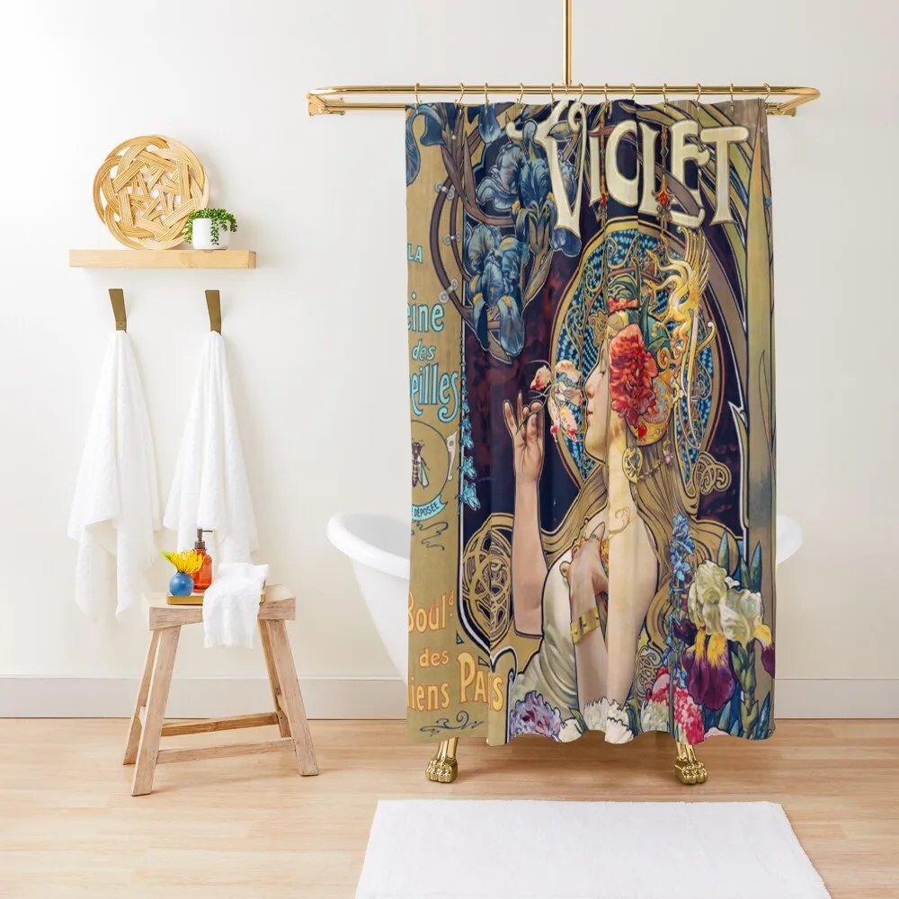 Art nouveau style vintage poster. Shower Curtain Waterproof Fabric Bathroom Bathroom Accessorys Curtain