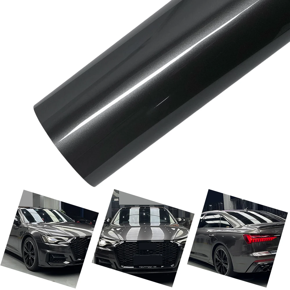 

Ultra Gloss Car Vinyl Film PET Metallic Anthracite Grey Glossy Car Wrap Decal Auto DIY Decoration With Air Release Technology